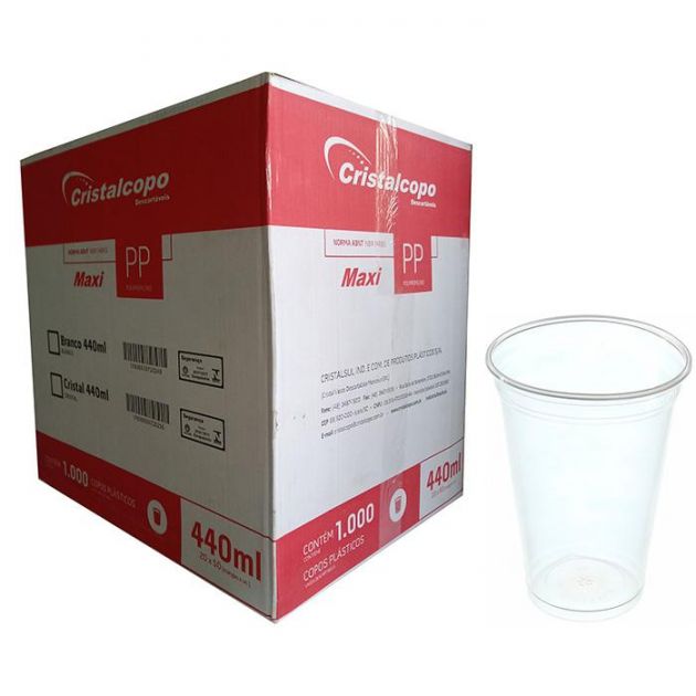Copo Plástico Descartável 400ml Liso c/ 50un Transparente - Cristalcopo (PP)