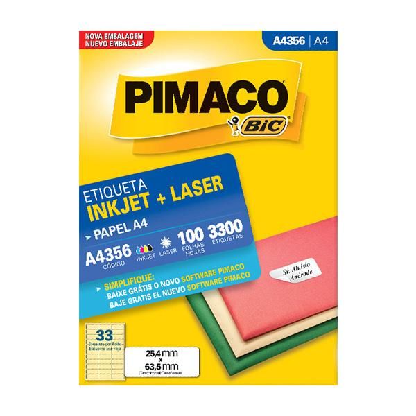 Etiqueta Ink-jet/Laser A4 25,4x63,5mm com 3300un - Pimaco